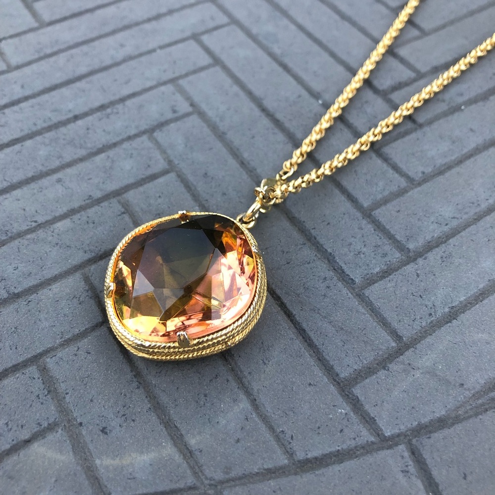 Gold chain amber gem stone necklace